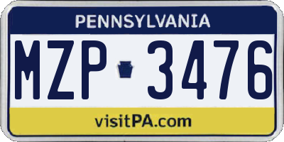 PA license plate MZP3476