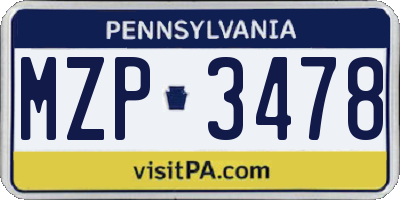 PA license plate MZP3478