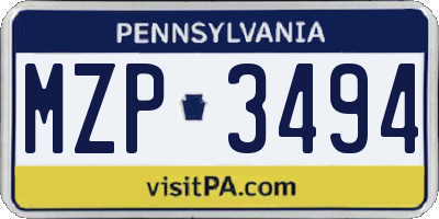 PA license plate MZP3494