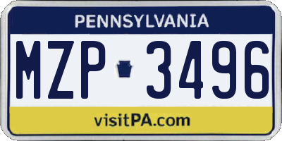PA license plate MZP3496