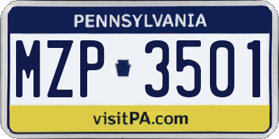 PA license plate MZP3501