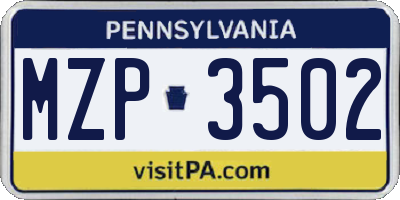 PA license plate MZP3502