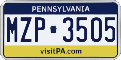 PA license plate MZP3505