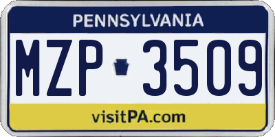 PA license plate MZP3509
