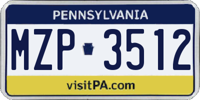 PA license plate MZP3512