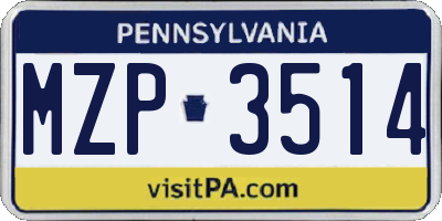PA license plate MZP3514