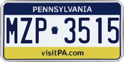 PA license plate MZP3515