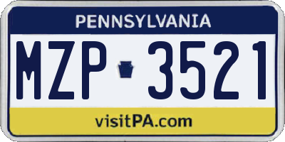 PA license plate MZP3521