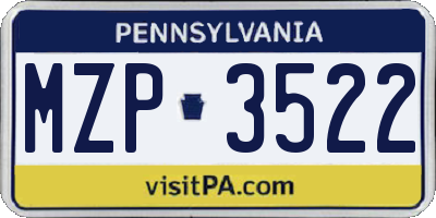 PA license plate MZP3522