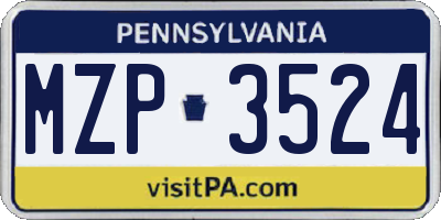 PA license plate MZP3524