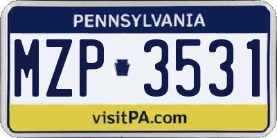 PA license plate MZP3531