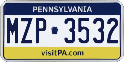 PA license plate MZP3532