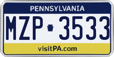 PA license plate MZP3533