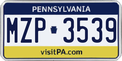 PA license plate MZP3539