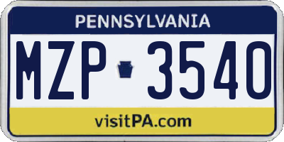 PA license plate MZP3540