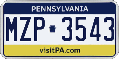 PA license plate MZP3543