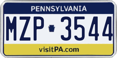 PA license plate MZP3544