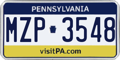 PA license plate MZP3548
