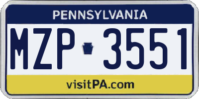 PA license plate MZP3551