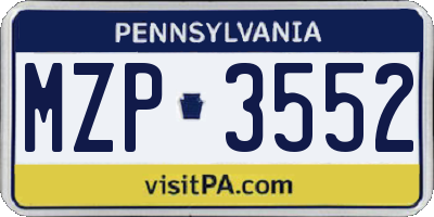 PA license plate MZP3552