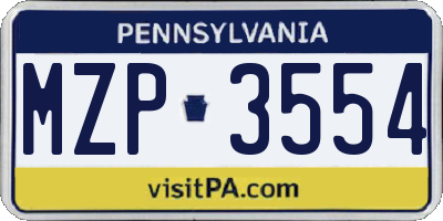 PA license plate MZP3554
