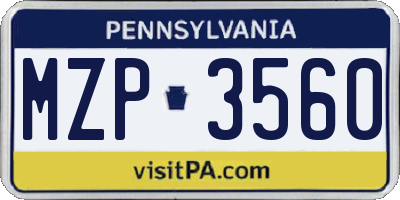 PA license plate MZP3560