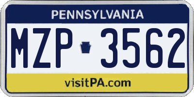 PA license plate MZP3562