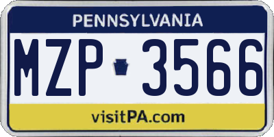 PA license plate MZP3566