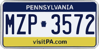PA license plate MZP3572