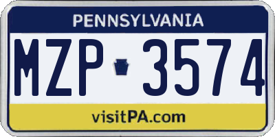 PA license plate MZP3574