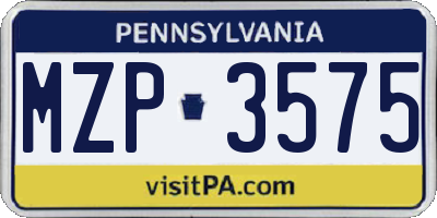 PA license plate MZP3575