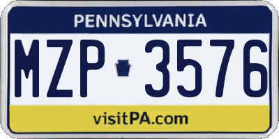 PA license plate MZP3576