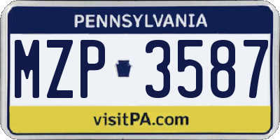 PA license plate MZP3587