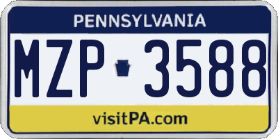 PA license plate MZP3588