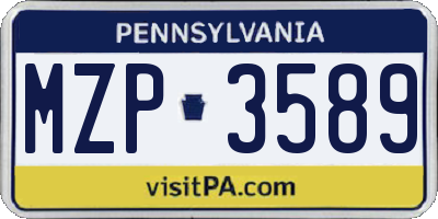PA license plate MZP3589
