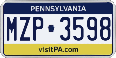 PA license plate MZP3598