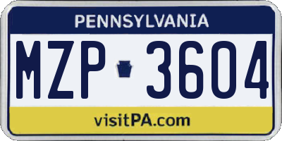 PA license plate MZP3604