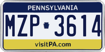 PA license plate MZP3614