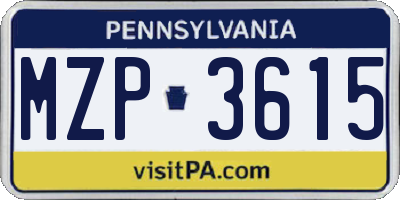 PA license plate MZP3615