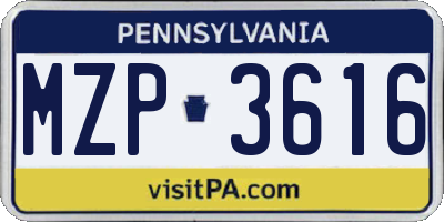 PA license plate MZP3616