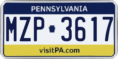 PA license plate MZP3617