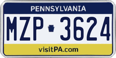 PA license plate MZP3624