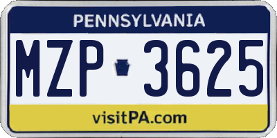 PA license plate MZP3625