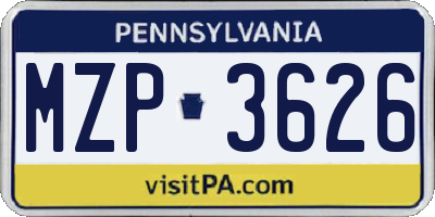 PA license plate MZP3626
