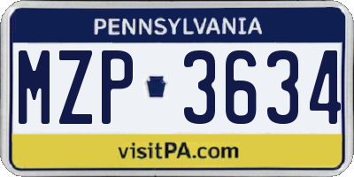 PA license plate MZP3634