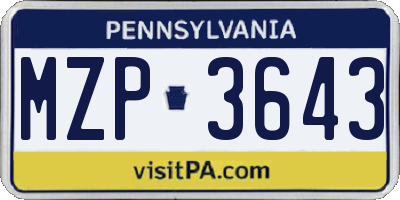 PA license plate MZP3643