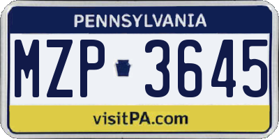 PA license plate MZP3645