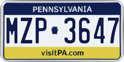 PA license plate MZP3647