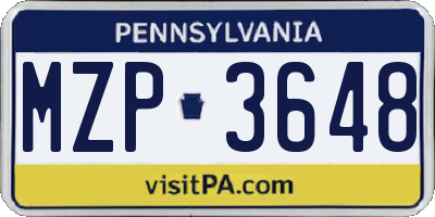 PA license plate MZP3648
