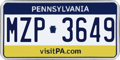 PA license plate MZP3649